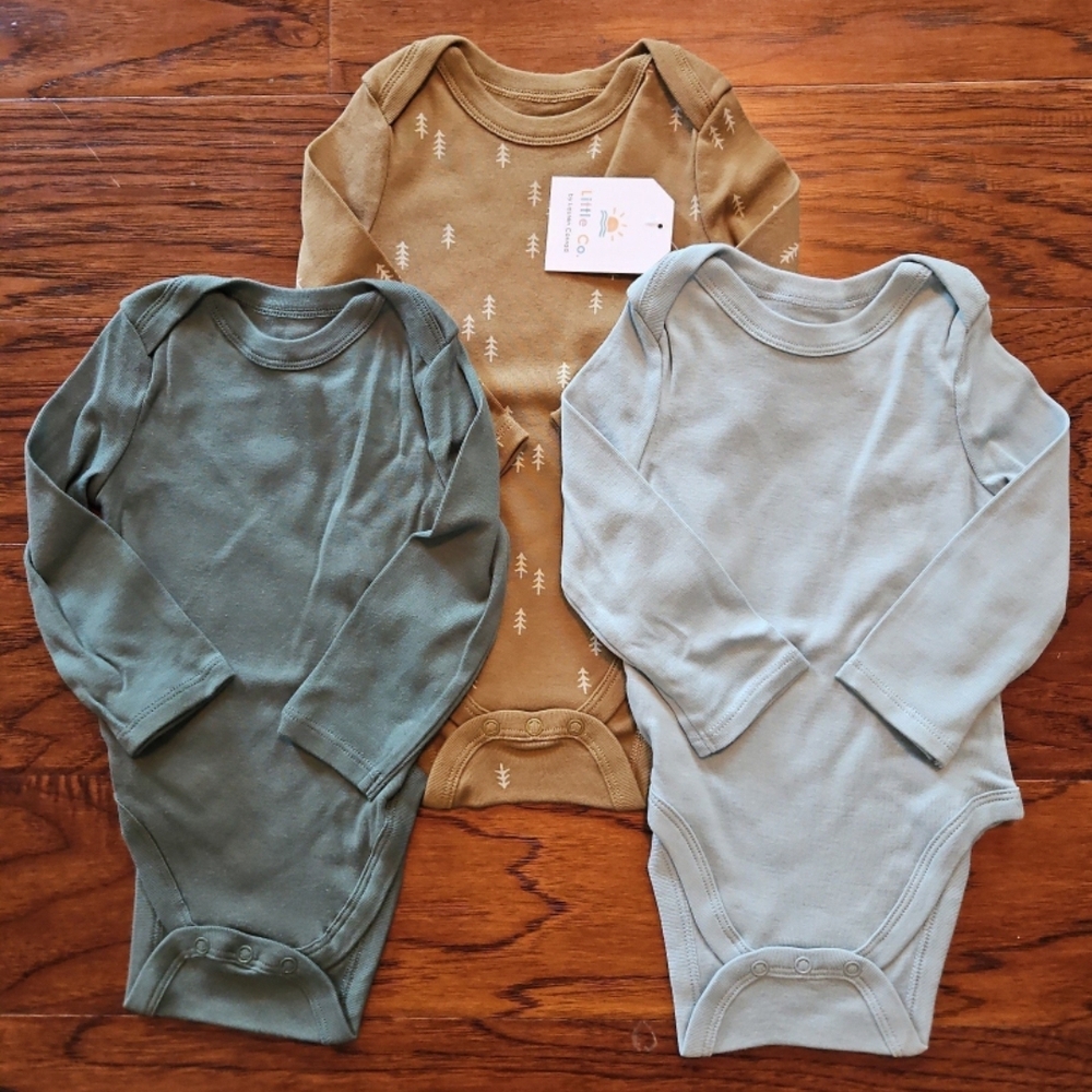 NEW Little Co 9 Month Baby Boy Long Sleeve Bodysuits Green Blue Forest